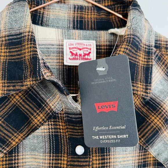 New Levi's Dylan Oversized Western Snap Buttons Flannel Shirt Plaid - Picture 9 of 11